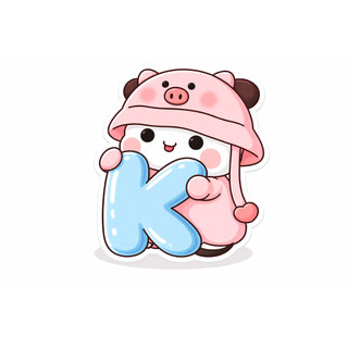 Móc Khoá Chữ Cái Bé Heo Hồng Đội Mũ Cute
