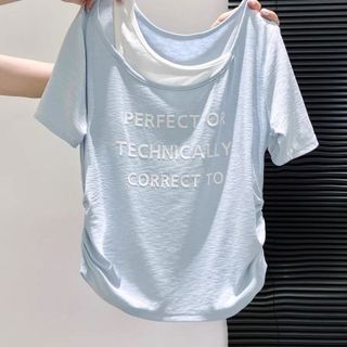 Mùa Hè Phong Cách Mới Đeo Vai Ngắn Tay Áo Thun Nữ Giả Hai Mảnh Top Slim-fit Ôm Hơn Nhìn