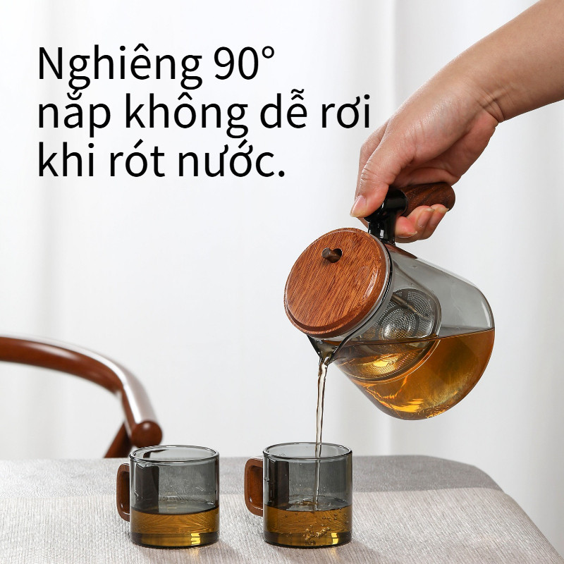 Ấm Trà Thủy Tinh Có Nút Ấn – Tách Nước & Bã Trà, Lọc Inox, Chịu Nhiệt, Pha Trà Gia Dụng Tiện Lợi, Đẹp & Dễ Dùng