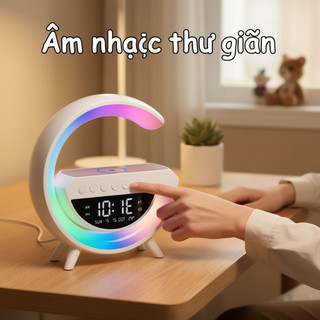 Loa Bluetooth hình chữ G Sạc không dây Đồng hồ báo thức LED RGB Tiếng ồn trắng Phòng ngủ gia đình
