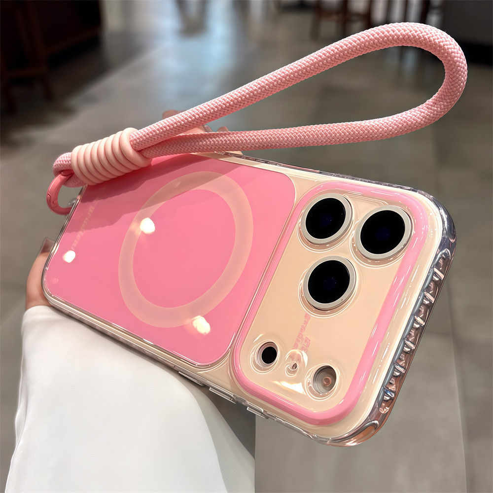Ốp điện thoại từ tính dây tay tiếng Anh đơn giản cho iPhone 17 Pro Max 16 15 pro max Bảo vệ ống kính chống rơi Vỏ cứng bảo vệ điện thoại