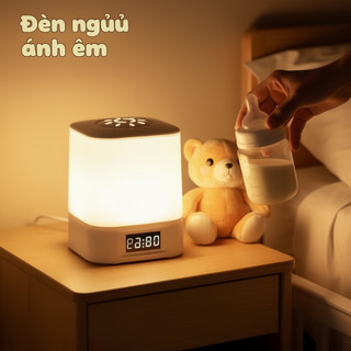 Đèn đồng hồ đầu giường có thể sạc lại Đèn ngủ LED Bộ điều chỉnh độ sáng 3 màu Bàn làm việc cho bé Điều khiển từ xa ABS