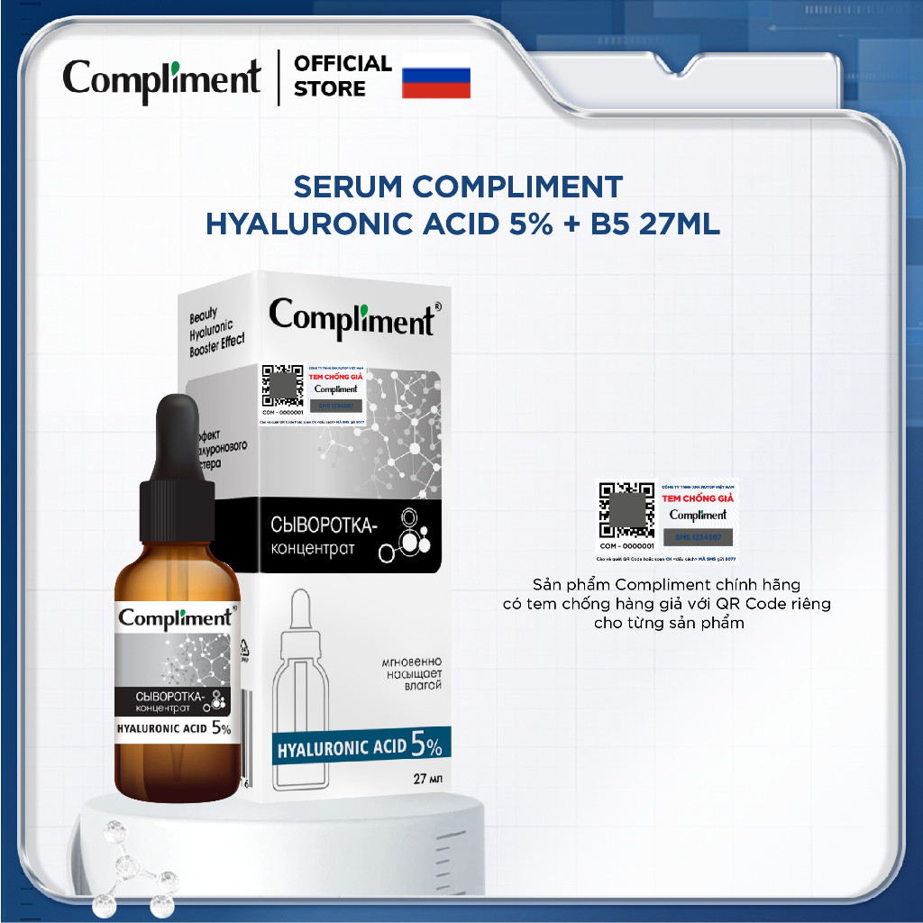 Serum Compliment Hyaluronic Acid 5% + B5 cấp nước, giữ ẩm, phục hồi 27ml