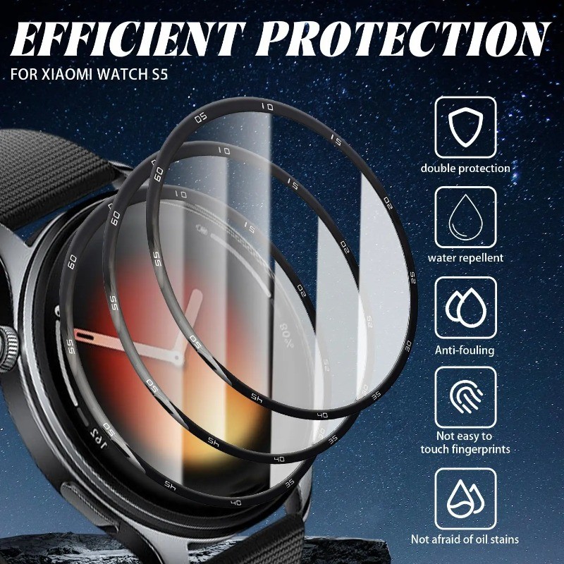 1-3 Chiếc Cong Cạnh Đen Kính Cường Lực Cho Xiaomi Watch S5 S4 S3 Sport 41mm Ultra HD Đồng Hồ Bảo Vệ Màn Hình Cho Xiaomi Watch S2 S1 S5 Pro Active 46mm 42mm Phim Kính Mềm