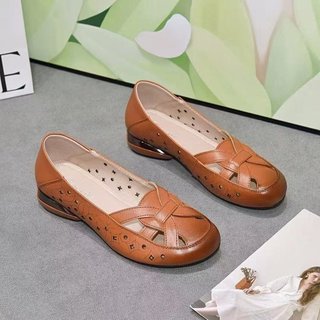 Giày Đế Bằng Nữ Mũi Tròn Slip-On Nông Miệng Rỗng Siêu Mềm Thời Trang
