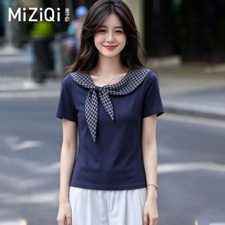 【MIZIQI】 Áo thun ngắn tay có dây buộc khí chất dành cho nữ, Áo thun mỏng hơn có dây buộc mùa hè