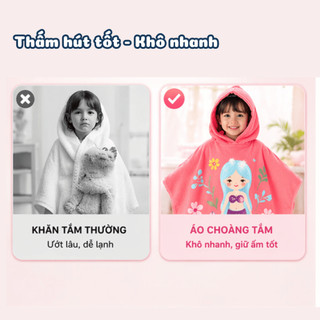 Khăn Tắm Cho Bé Có Mũ Siêu Thấm Hút ECO, Áo Choàng Tắm Trẻ Em Sợi Microfiber Mềm Mịn, Khô Nhanh