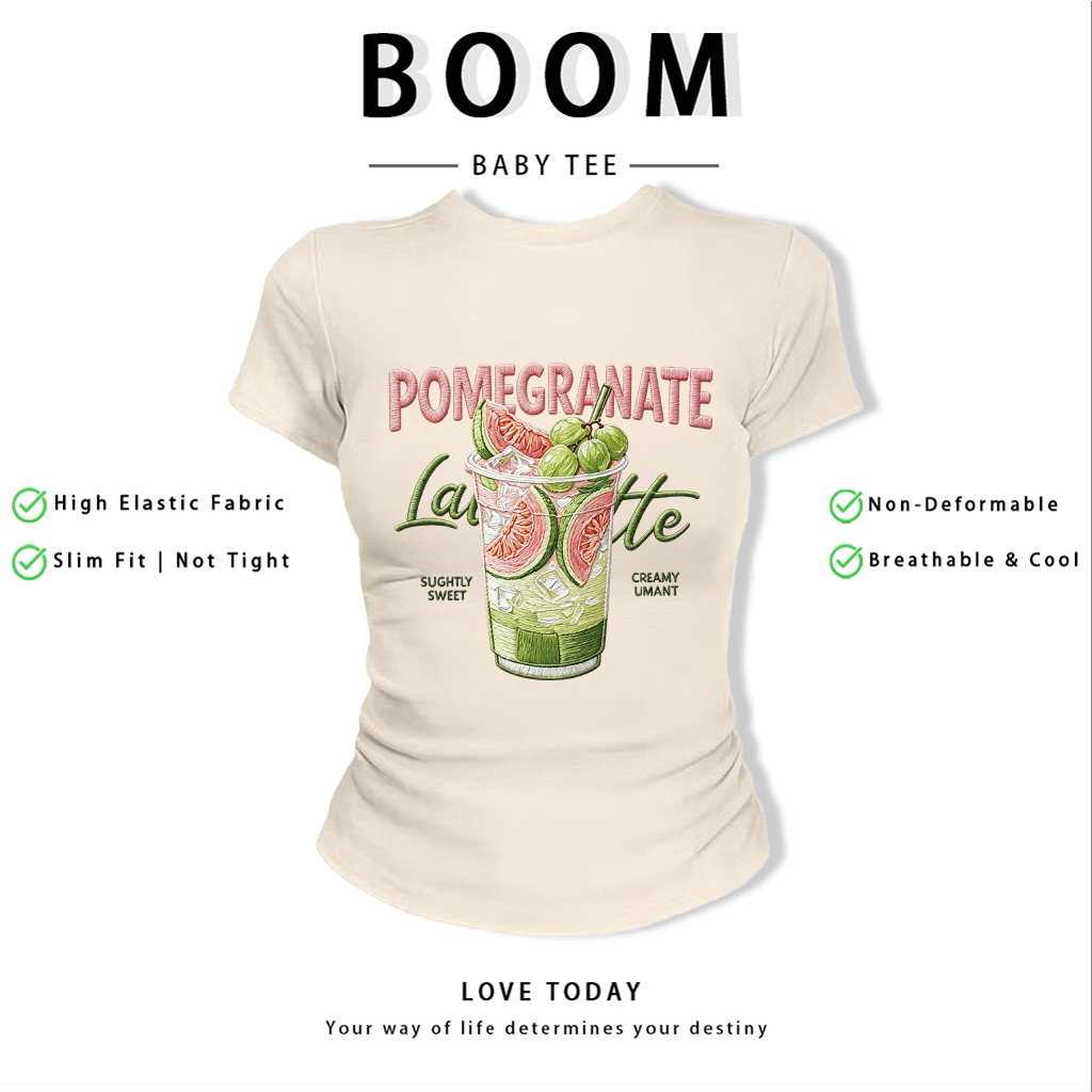 BOOM Áo Baby Tee Nữ Cotton Ôm Body-Áo Thun Ngắn Tay Y2K In Hình PhongCách Mùa Hè, Cổ Tròn Hàng Đầucách hàn quốc phongF11
