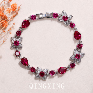 Châu Âu Mỹ ins Phong Cách Mới Red Corundum Vòng Tay Cỏ Ba Lá Bốn Lá Nữ