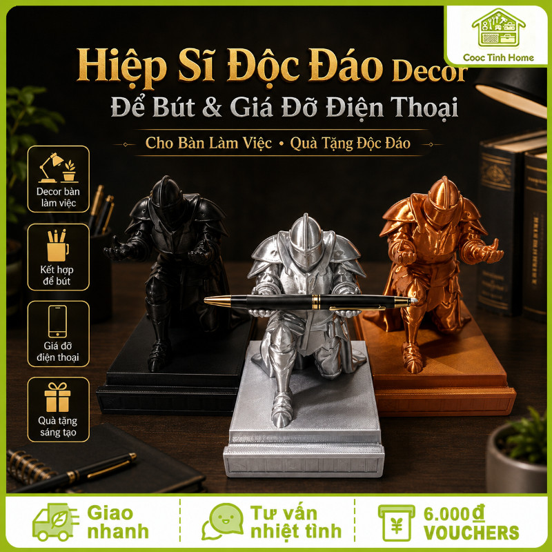 Hiệp Sĩ Độc Đáo Decor - Cho Bàn Làm Việc, Kết Hợp Để Bút & Giá Đỡ Điện Thoại, Quà Tặng Độc Đáo