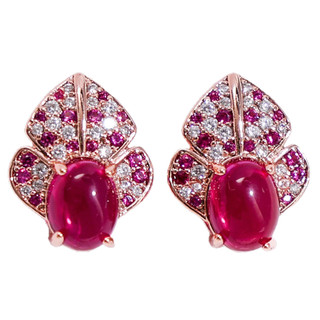 Châu Âu Mỹ ins Phong Cách Mới Đỏ Corundum Sapphire Xanh Spinel Bông Tai Nữ