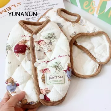 YUNAUN Quần áo cho chó cưng, có áo khoác nhung dày áo khoác gấu bông, mùa đông ấm áp thỏ dễ thương in hình quần áo cho mèo Quần áo chó con Áo Vest Quà tặng mùa đông