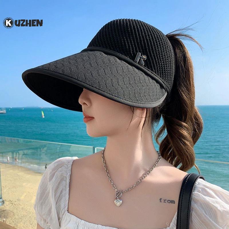 KUZHEN Mũ chống nắng ống hút rỗng cho nữ Mũ thời trang vành rộng cho mùa hè Du lịch ngoài trời và bãi biển HOT