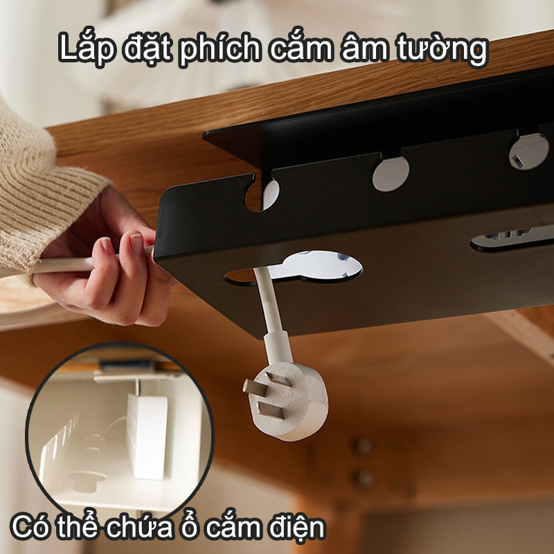 Khay quản lý dây cáp dưới bàn - che giấu ổ cắm gọn gàng, dễ lắp đặt, ngăn ngừa dây cáp rối và cách điện an toàn