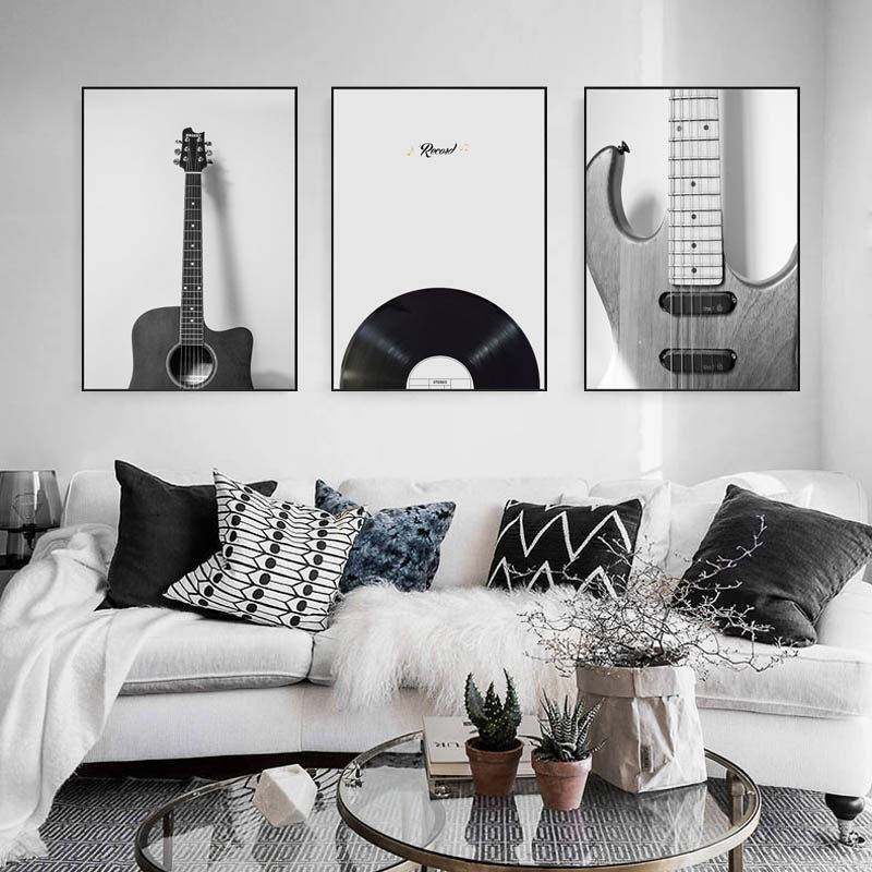 Hiện đại Tối Giản Phong Cách Bắc Âu Đàn Guitar Âm Nhạc Không Khung Tranh Canvas Chống Thấm Nước, Nghệ Thuật Treo Tường Trang Trí Cho Hành Lang Phòng Ăn Phòng Ngủ Đầu