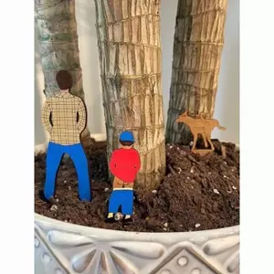 Vui Vẻ Chậu Gỗ Retro Vui Nhộn Chèn Thẻ Cha Con Chó Sân Trang Trí Nhà Cửa Sáng Tạo Đồ Trang Trí Hoài Cổ