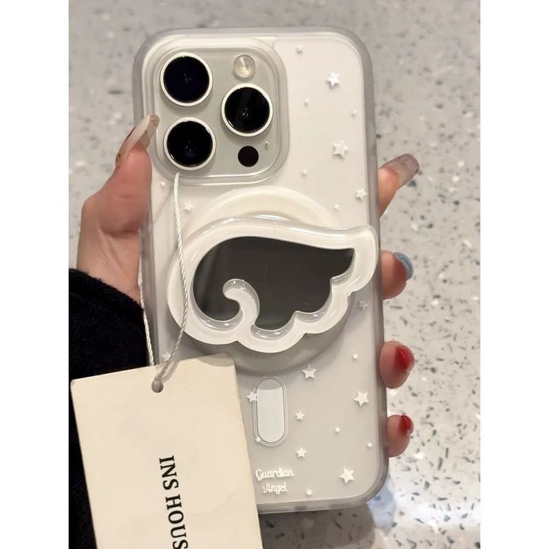 Vỏ bảo vệ gương cánh trắng Giá đỡ từ tính Apple 17pro / 16pro iPhone15 / 14 / 13 / 12