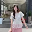 Size lớn Phiên bản Hàn Quốc Vai trước Chấm bi Sling Cardigan Slimer Look Áo thun ngắn