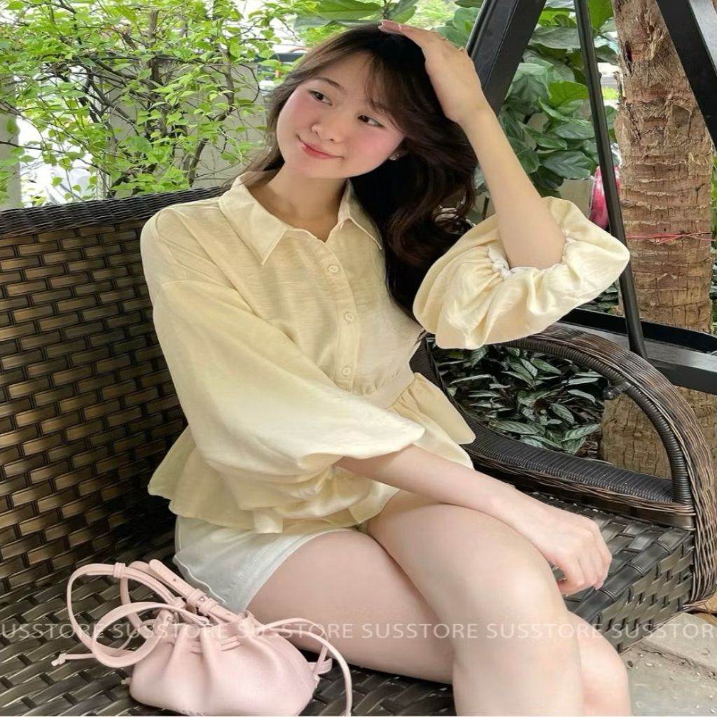 Áo Sơmi Bo Eo Lưng Chun Tay Bồng Cúc Dọc Đũi Hàn A3226P Thời Trang Nữ - SamHi Closet
