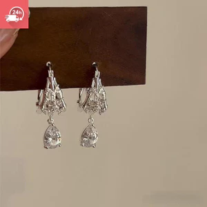 Retro khí chất mát mẻ nút tre giọt nước zircon rỗng bông tai nữ đa năng cá nhân