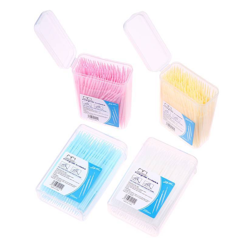 200 Đóng hộp nhựa Toothpicks hộ gia đình dùng một lần số lượng lớn Interdental bàn chải tăm dòng VN