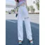 Quần jean trắng mùa hè Phong cách mới mỏng rách eo cao dáng rộng dáng rộng dáng rộng trông nhỏ thẳng Drape Quần lau sàn
