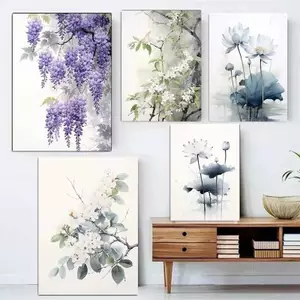Hoa Tím Hoa sen Hoa trắng Poster Không khung Tranh Canvas để trang trí tường phòng gia đình