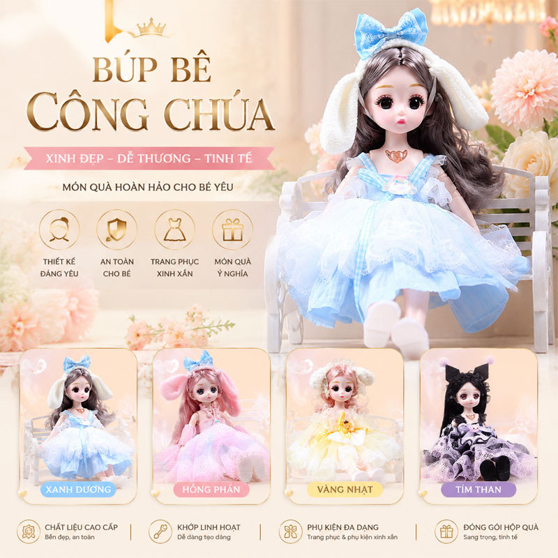 Búp Bê Anime Công Chúa 30cm,Vật Liệu Cao Su Thân Thiện Với Môi,Có Khớp Cử Động Linh Hoạt,Quà Sinh Nhật đồ Chơi Trẻ Em
