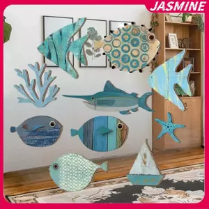 JASMINE 10 Cái / bộ Cá Trang Trí Tường Gỗ Cá Treo Bãi Biển Chủ Đề Phòng Tắm Nghệ Thuật Hải Lý Biển Đại Dương Trang Trí Nhà Cửa JASMINE
