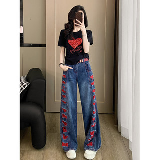 Bộ trang phục mùa hè thời thượng dành cho nữ, áo thun nữ tay ngắn kết hợp với quần jean trẻ trung