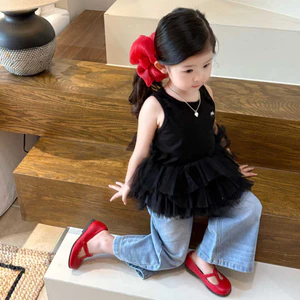 Mùa hè cô gái Vest T-shirt Thời trang Bouffant váy T-shirt