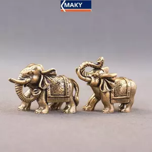 MAKY Đồng Luy Voi Đồ Trang Trí Nhỏ Đồng Thau Phước Lành Voi Thu Nhỏ Tượng Cổ Đồng Động Vật Tượng VN