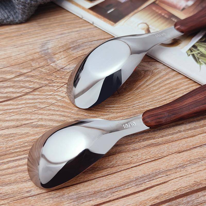 LIS Thìa Inox Có Giả Hạt Gỗ Tay Cầm Nhà Bếp Bộ Đồ Ăn Ăn Bữa Tối Món Tráng Miệng Cơm Súp Thìa Tiện Ích HUJ