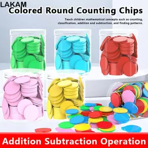 LAKAM 100 Chiếc Đồ Chơi Đếm, Trò Chơi Bảng Tròn Màu Thẻ Đếm Chip, Hoạt Động Trừ Bổ Sung Đa Năng Nhựa Bingo Đánh Dấu Học Sinh Học Tập