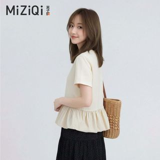 【Nên mua】áo kiểu nữ tay ngắn dáng bèo xòe màu kem, dáng rộng chất cotton mềm, áo thun nữ