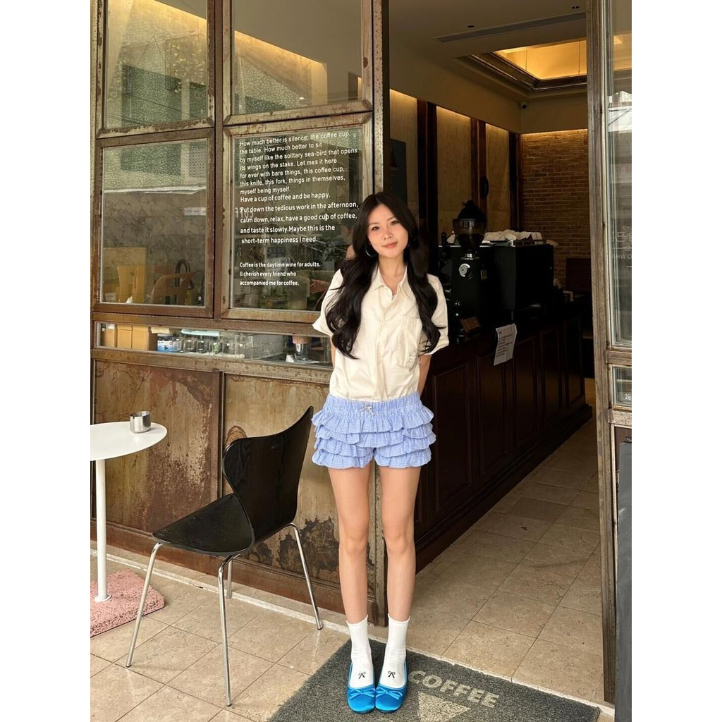 Milyfashion Quần Short Bánh Culottes Mùa Hè Kẻ Sọc Eo Nơ Nhiều Lớp