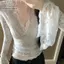 Áo sơ mi crop top nữ chất liệu tweed và ren, tay chuông, thiết kế gợi cảm, mỏng nhẹ phù hợp thời trang hiện đại