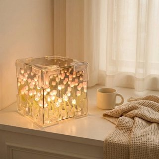 Acrylic Tulip LED Đèn Ngủ Khối Lập Phương Đèn Phát Sáng Mềm Trang Trí Phòng Ngủ Quà Tặng Nhà Giọng