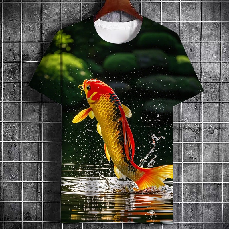 Họa tiết cá Koi in 3D unisex mùa hè tay ngắn cổ tròn