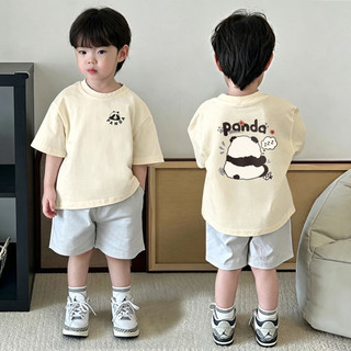 (Từ 1-12 tuổi) Áo thun ngắn tay trẻ em in hình gấu trúc đen trắng dễ thương, chất liệu thoáng khí.