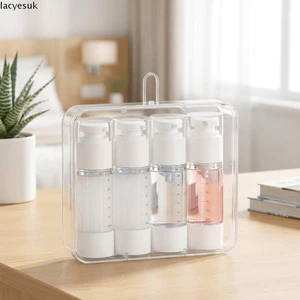 Bộ chai có thể nạp lại du lịch LACYESUK, có thể tái sử dụng với hộp lưu trữ Chai bơm ép chân không, nhãn tiện lợi Bộ chai rỗng di động trong suốt gia đình
