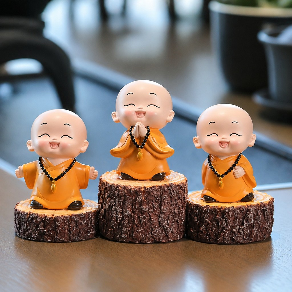 Tượng 3 Chú Tiểu Mini Có Đế & Chữ | Tượng Trang Trí Phong Thủy, Decor Bàn Làm Việc, Quà Tặng Ý Nghĩa