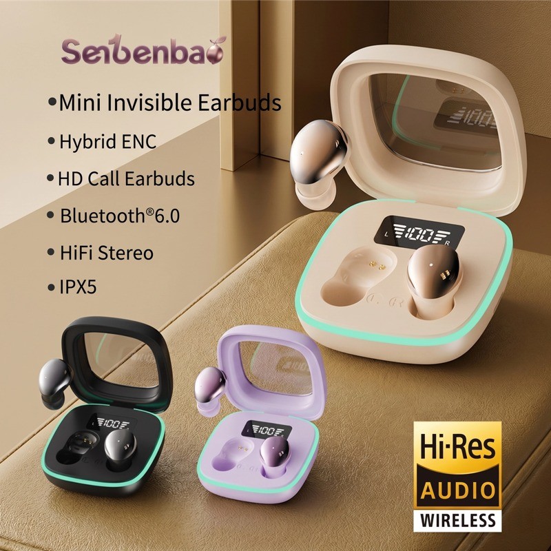 Tai nghe Senbenbao B51 Tai nghe ẩn Mini Bóng mạ điện khí quyển Băng tần ánh sáng Bluetooth 6.0 Màn hình sạc kỹ thuật số IPX5 + ENC