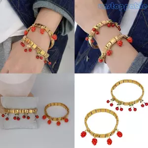 Unstop * Thiết kế dâu tây và anh đào sành điệu Vòng tay bằng thép không gỉ dành cho nữ và thanh thiếu niên hợp thời trang có thể điều chỉnh vừa vặn