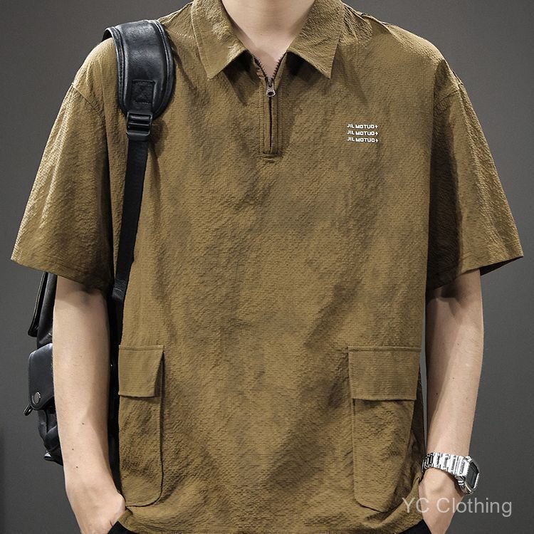 2026 Mới Phong Cách Mỹ Dây Kéo Áo Sơ Mi Polo Tay Ngắn Cho Nam, Mùa Hè Rời Phù Hợp Với, Kích Thước Lớn, Có Họa Tiết Nhanh Khô Áo Sơ Mi Nửa Tay, Hợp Thời Trang UPQO