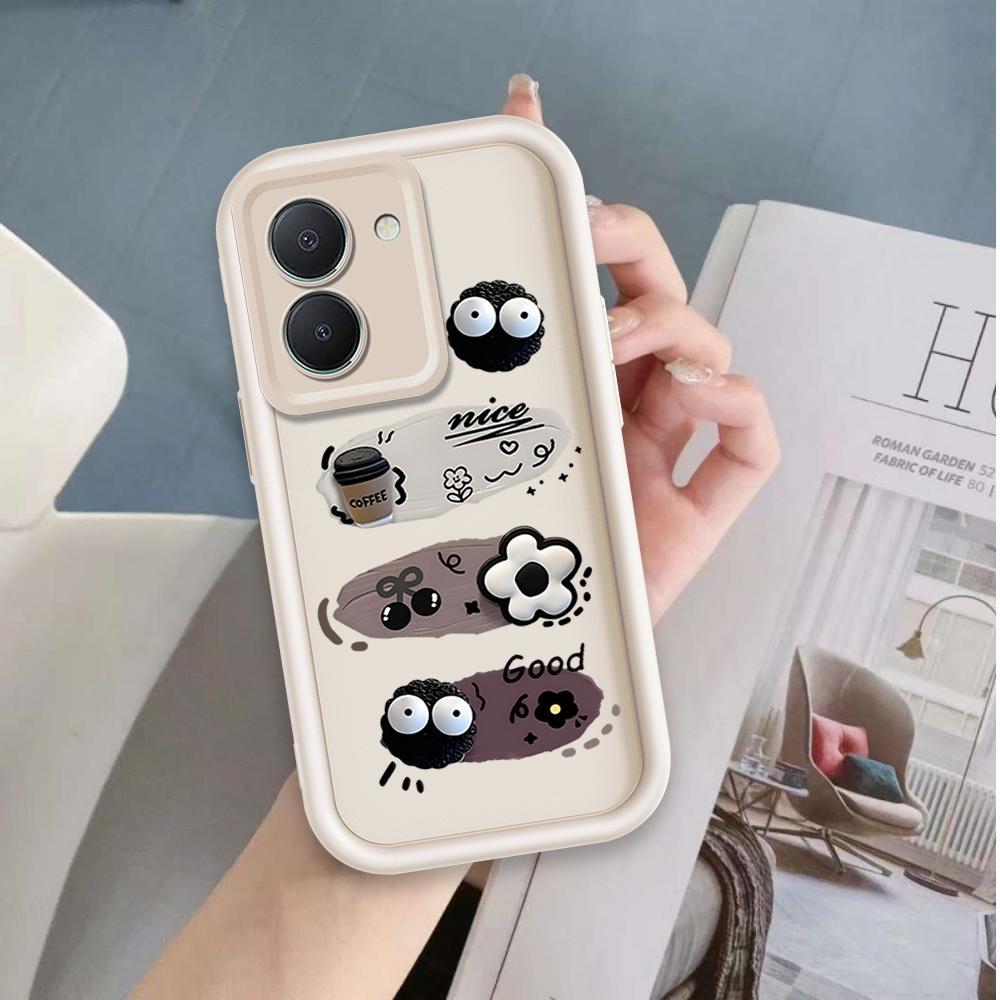 Vỏ Cho VIVO Y03 Y03T Y18 Y18S 4G Y28S Vỏ Điện Thoại Mềm Silicon Hoạt Hình TPU Bóng Than Đen Mắt Thiên Thần Ốp Lưng Chống Sốc