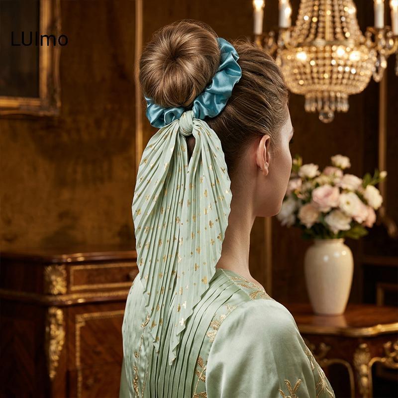 LUImo Thanh Lịch Handmade Satin Scrunchie Retro Ruy Băng Đuôi Ngựa Giá Đỡ Vintage Không Nhăn Dây Buộc Tóc Cho Bé Gái Nữ Sử Dụng Văn Phòng SBS