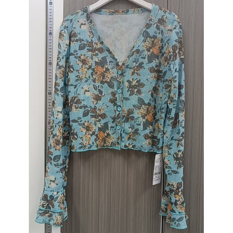 Milyfashion Nhẹ Nhàng Hoa Co Giãn Gạc Hơi Trong Suốt Tay Dài In Hình Chữ T Phong Cách Mới
