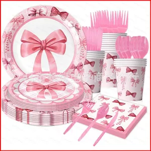 ST2 Ruy băng màu hồng Trang trí theo chủ đề Kỷ niệm tiệc sinh nhật Biểu ngữ bong bóng phông nền Caketopper Sắp xếp Tiếp liệu TS2