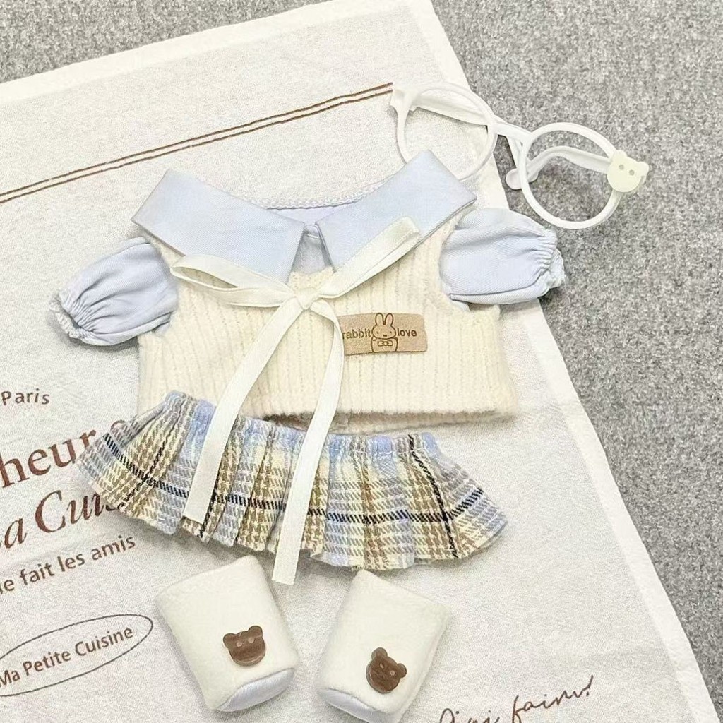 Quần áo búp bê 20cm cotton cao cấp, phong cách học sinh dễ thương